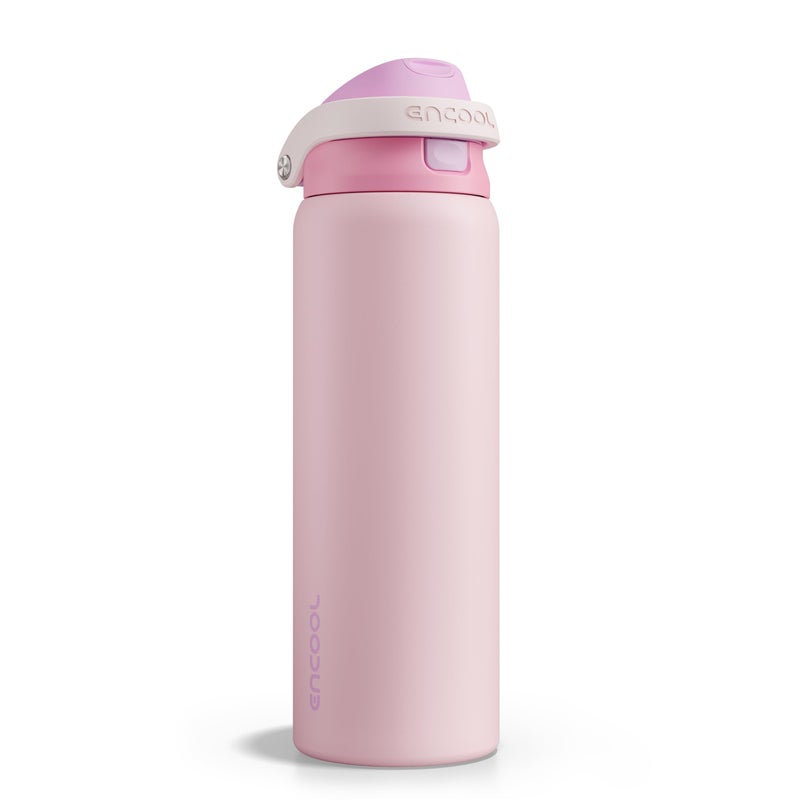 ENCOOL Leakproof Insulated Water Bottle with Straw Dual-Sip Water Bottle Bag-Safe Design for Work, Commute & Gym â€“ Keeps Drinks Cold All Day, 32 oz, Macaron Pink - Image 1