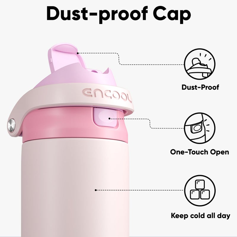 ENCOOL Leakproof Insulated Water Bottle with Straw Dual-Sip Water Bottle Bag-Safe Design for Work, Commute & Gym â€“ Keeps Drinks Cold All Day, 32 oz, Macaron Pink - Image 2