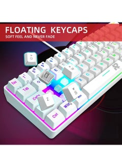 Rock Pow 60% Wired Gaming Keyboard, 61 Keys RGB Backlit Wrist Rest Ultra-Compact Mini Waterproof Keyboard for PC Computer Gamer White  - Image 3