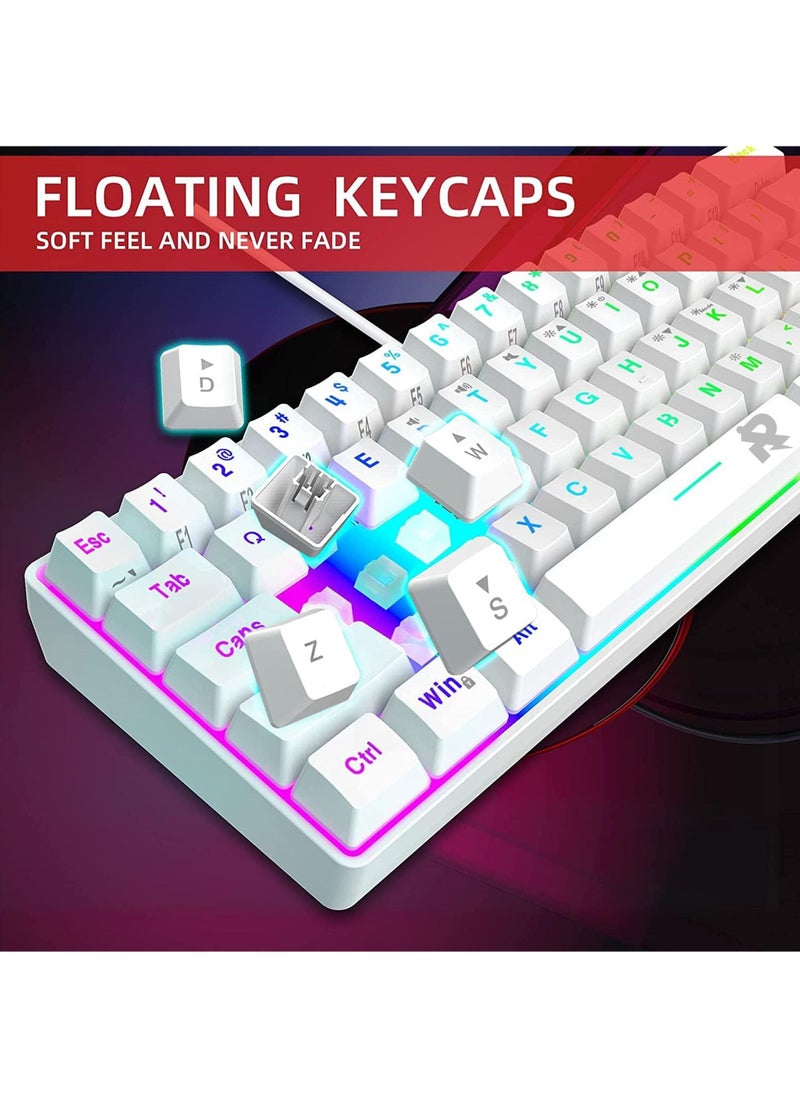 Rock Pow - 60% Wired Gaming Keyboard, 61 Keys RGB Backlit Wrist Rest Ultra-Compact Mini Waterproof Keyboard for PC Computer Gamer White - Image 1