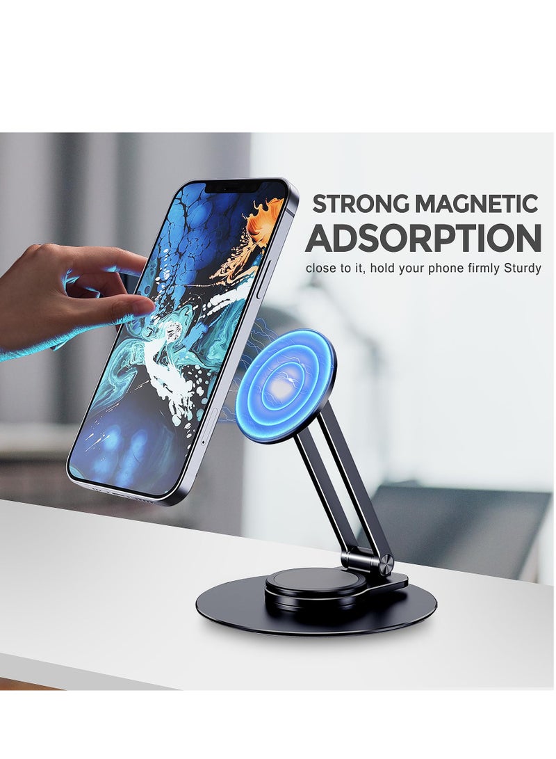 KASTWAVE Magnetic Desk Phone Stand for iPhone, Aluminum Phone Stand Holder Dock with 360°Rotation Base Adjustable Foldable,  Compatible with iPhone 15/14/13/12 Pro Max/Pro/Mini, Magsafe Case - Image 4