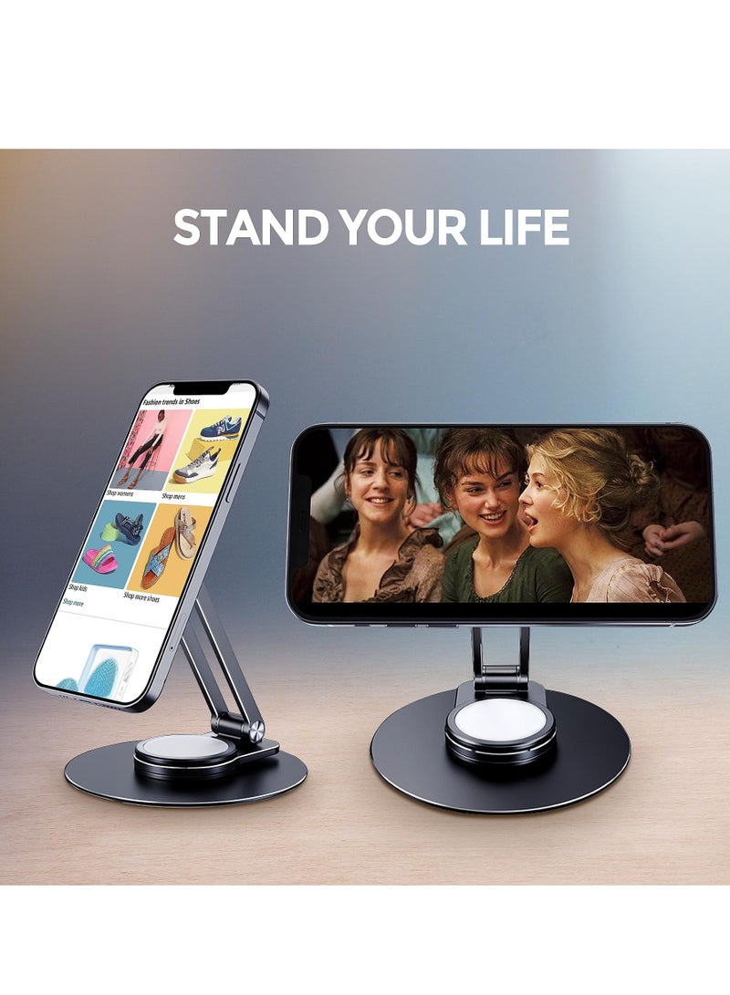 KASTWAVE Magnetic Desk Phone Stand for iPhone, Aluminum Phone Stand Holder Dock with 360°Rotation Base Adjustable Foldable,  Compatible with iPhone 15/14/13/12 Pro Max/Pro/Mini, Magsafe Case - Image 5