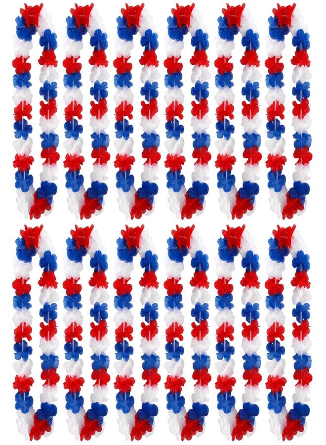 Suncalla 12 Pcs Hawaiian Leis Garland Ruffled Hula Aloha Flower Necklaces Luau Hen Stag Hawaiian Fancy Dress Decorations for Adults Beach Tropical Themed Birthday Summer Party Favor(Red, Blue, White) - Image 1