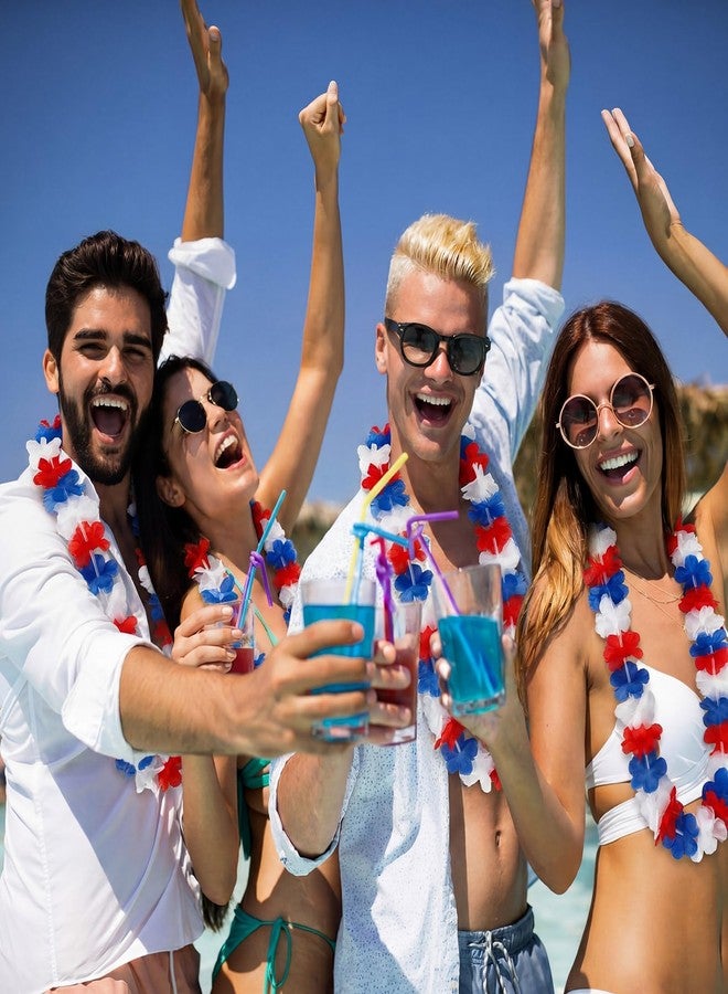 Suncalla 12 Pcs Hawaiian Leis Garland Ruffled Hula Aloha Flower Necklaces Luau Hen Stag Hawaiian Fancy Dress Decorations for Adults Beach Tropical Themed Birthday Summer Party Favor(Red, Blue, White) - Image 5