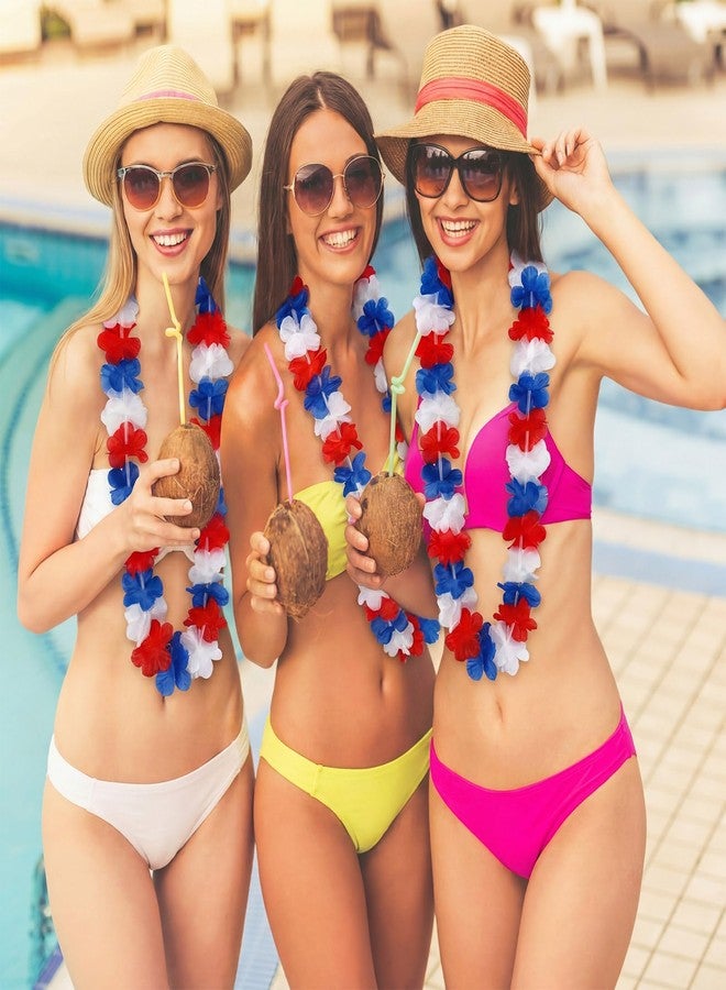 Suncalla 12 Pcs Hawaiian Leis Garland Ruffled Hula Aloha Flower Necklaces Luau Hen Stag Hawaiian Fancy Dress Decorations for Adults Beach Tropical Themed Birthday Summer Party Favor(Red, Blue, White) - Image 4