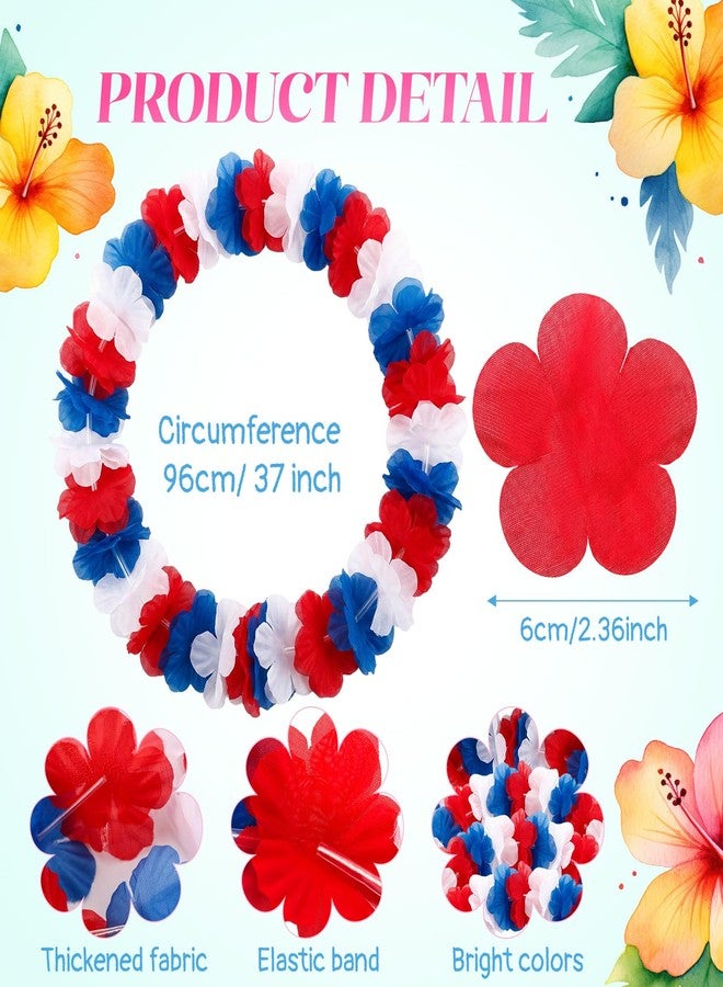 Suncalla 12 Pcs Hawaiian Leis Garland Ruffled Hula Aloha Flower Necklaces Luau Hen Stag Hawaiian Fancy Dress Decorations for Adults Beach Tropical Themed Birthday Summer Party Favor(Red, Blue, White) - Image 2