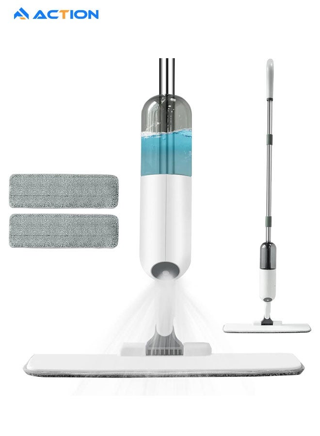أكشن ممسحة بخاخ مع وسادتين من الألياف الدقيقة قابلة للغسل - ممسحة تنظيف مع خزان مياه قابل لإعادة الملء 350 مل - ممسحة أرضية سيراميك للمطبخ المنزلي - Image 1