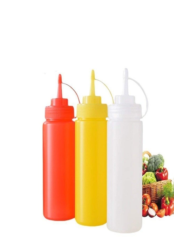 KDZONE Squeeze Bottle for Ketchup Mustard Mayo Hot Sauces Olive Oil Plastic Squeeze Squirt Condiment Bottle with Twist On Cap Lid Set of 3 (Multi Color) - Image 1