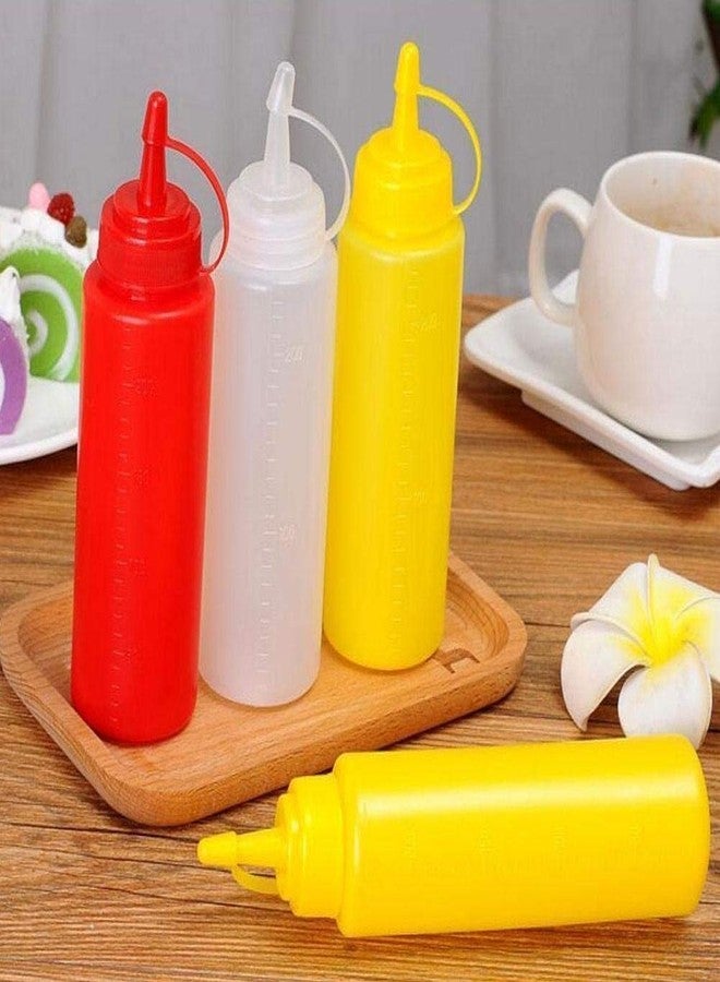 KDZONE Squeeze Bottle for Ketchup Mustard Mayo Hot Sauces Olive Oil Plastic Squeeze Squirt Condiment Bottle with Twist On Cap Lid Set of 3 (Multi Color) - Image 2