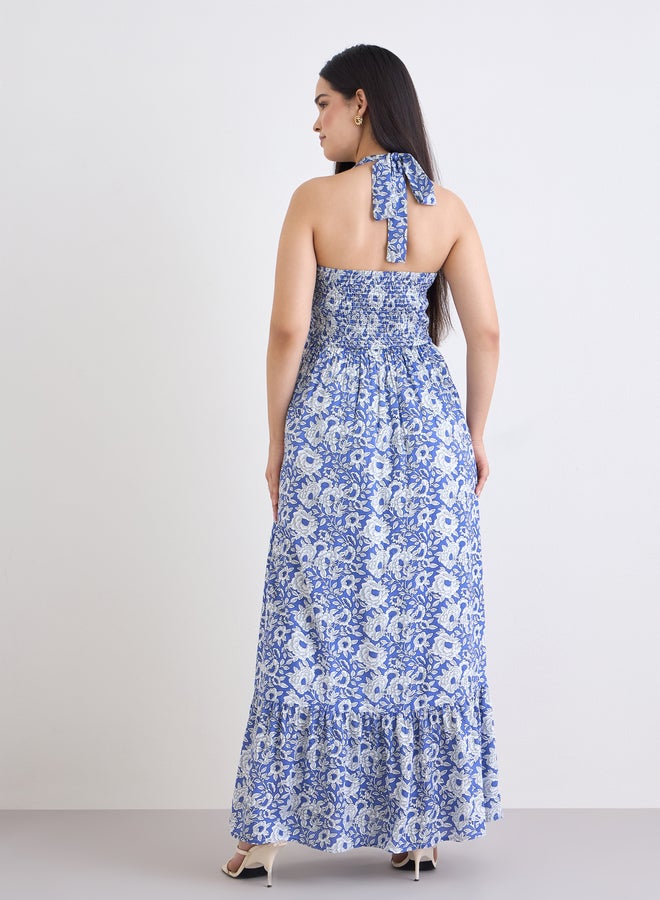 Styli Printed Halter Neck A-Line Maxi Dress - Image 5