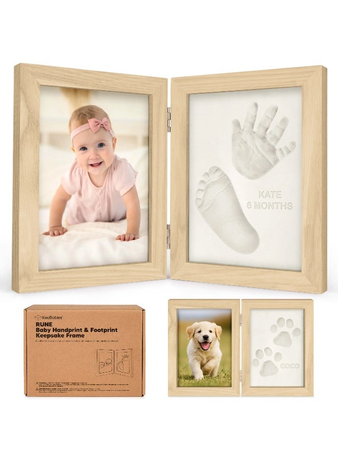 KeaBabies Rune Hand & Footprint Keepsake Frame, Nursery Décor, Ash Wood - Image 1