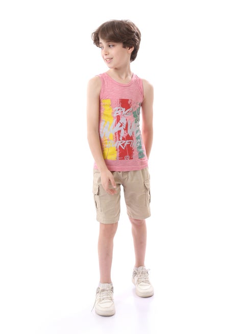 Sleeveless Boys Cotton Printed Shirt - Multicolor