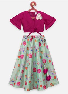 LILPICKS Flower Two Tone Lehenga with Knotted Wine Choli 