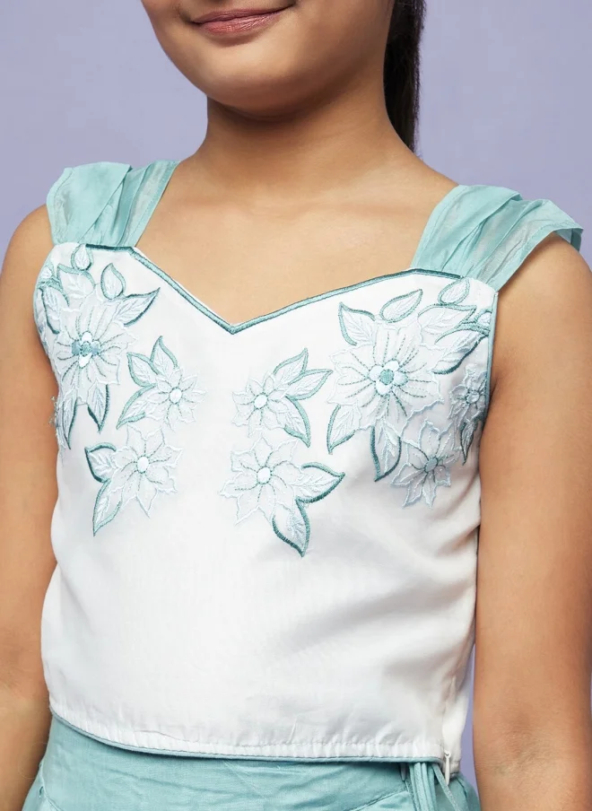 AKS Blue Floral Embroidered Lehenga Choli for Girls
