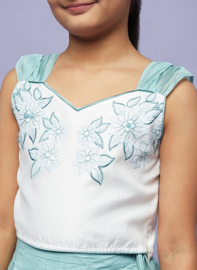 AKS Blue Floral Embroidered Lehenga Choli for Girls - Image 2