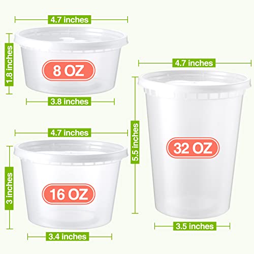 NEEBAKE 60 Set Deli-Containers-with-Lids: [8oz 16oz 32oz] Combo Plastic-Food-Storage-Containers-with-Lids, To-Go-Containers, Meal-Prep-Containers - Image 2