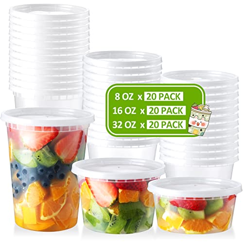 NEEBAKE 60 Set Deli-Containers-with-Lids: [8oz 16oz 32oz] Combo Plastic-Food-Storage-Containers-with-Lids, To-Go-Containers, Meal-Prep-Containers - Image 1