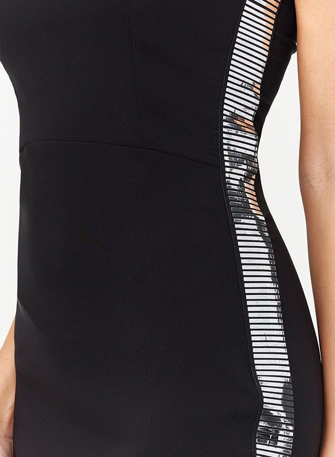 trendyol Black Fitted Shiny Woven Short Elegant Evening Dress TPRSS24EL00021  - Image 5