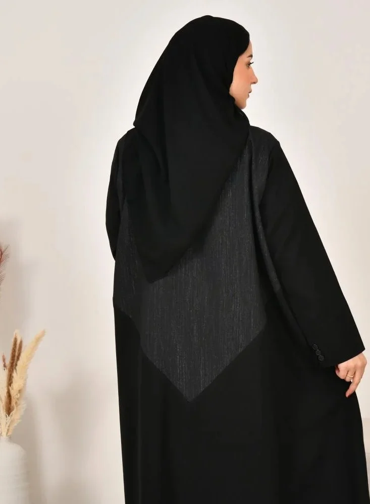 عبايات لمحة عباية بليزر اسود عملي وانيق بدمج قماشين