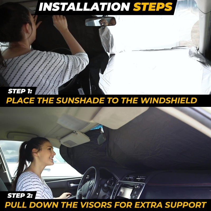 Autovir Car Shade Front Windshield, Small (59" x 29") - 240T Reflective Polyester Sunshade Blocks 99% UV Rays and Heat, Foldable with Storage Bag Fits Coupe, Hatchback, Small Sedan, Sports Model Cars - Image 4
