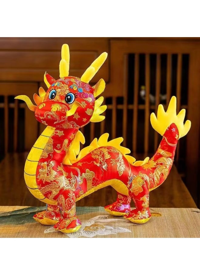 Lucky Dragon Year Plush Toy Doll Zodiac Series Company Event Gift Stock Available Soft PP Cotton Filled Animal Figurine-Color:Red Satin Chinese Dragon-Height:20cm  - Image 1