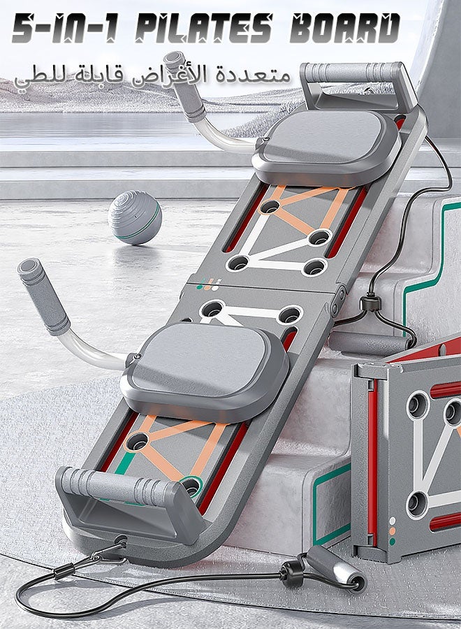 MLADEN لوح بيلاتيس 5 في 1، مجموعة إصلاح بيلاتيس قابلة للطي متعددة الأغراض، لوح دفع، جهاز تدريب قوة محمول للصالة الرياضية المنزلية للرجال والنساء، تمرين كامل الجسم في المنزل (أسود) - Image 2