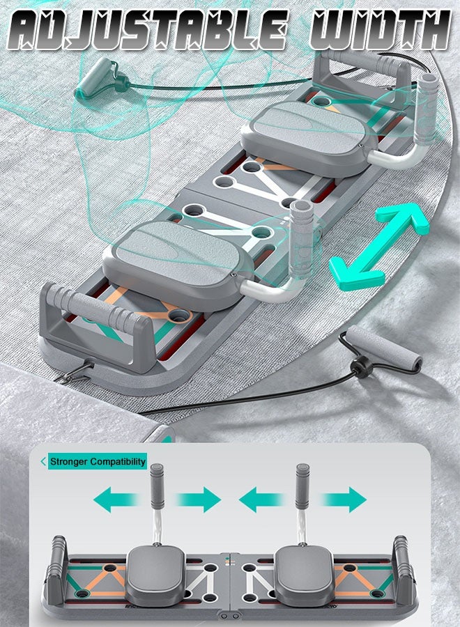 MLADEN لوح بيلاتيس 5 في 1، مجموعة إصلاح بيلاتيس قابلة للطي متعددة الأغراض، لوح دفع، جهاز تدريب قوة محمول للصالة الرياضية المنزلية للرجال والنساء، تمرين كامل الجسم في المنزل (أسود) - Image 4