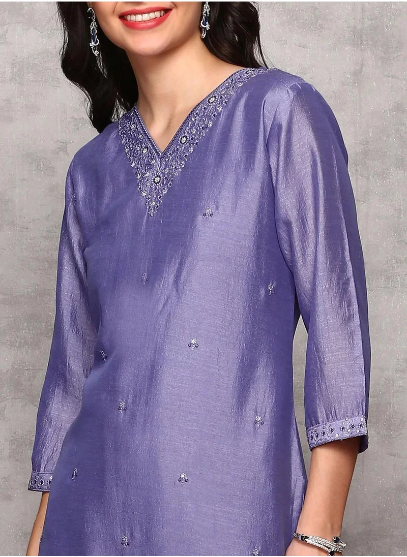 ISHIN Women PURPLE Kurta Set With Dupatta