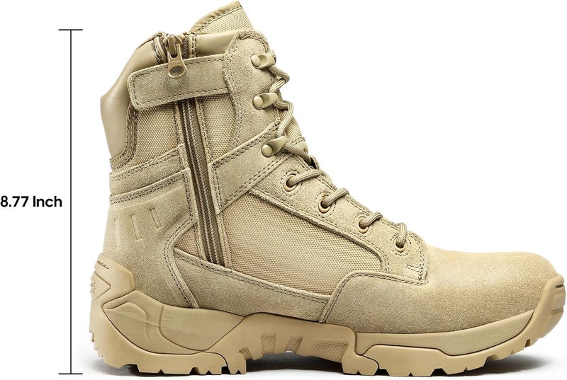 NORTIV 8 Men's Side Zipper Military Tactical Work Boots - Sand - Image 2