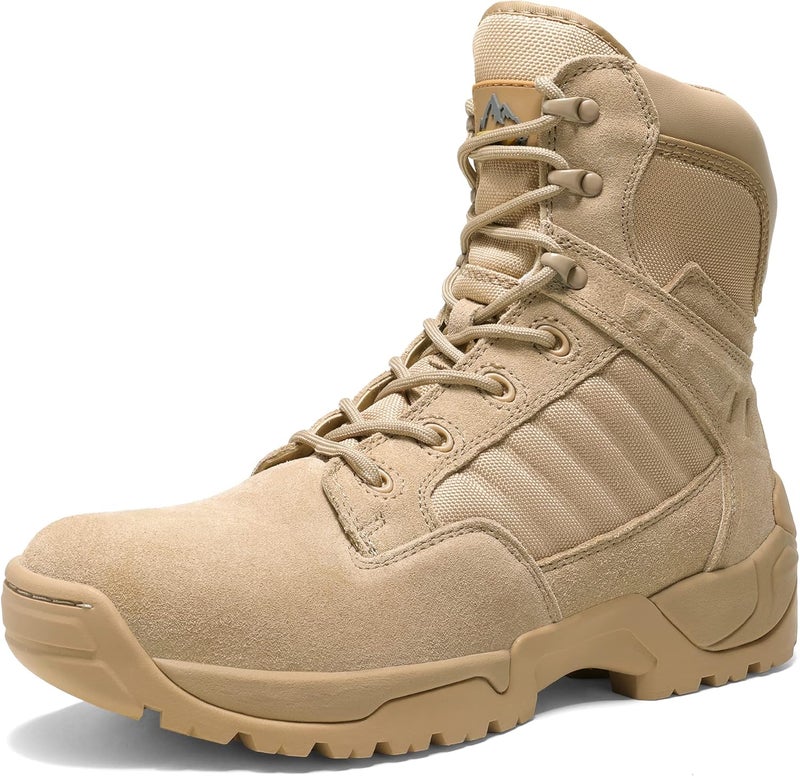 NORTIV 8 Men's Side Zipper Military Tactical Work Boots - Sand - Image 1