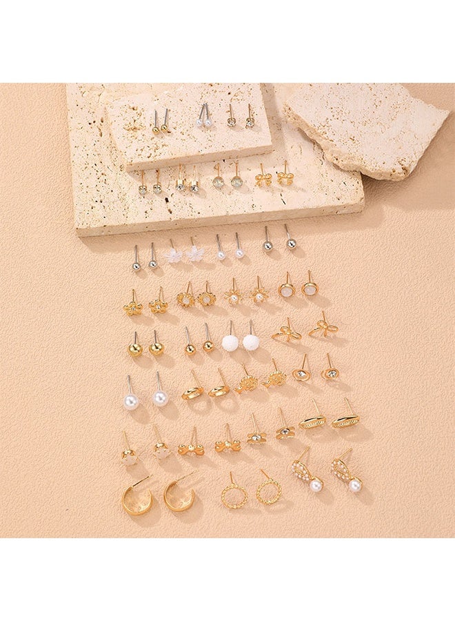 JS 60 Pieces Large Set of Earrings with Different Designs, Heart and Flower Studs, Stud Earrings Set for Women - Image 4