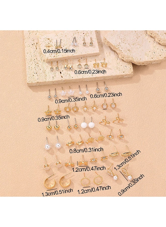 JS 60 Pieces Large Set of Earrings with Different Designs, Heart and Flower Studs, Stud Earrings Set for Women - Image 5