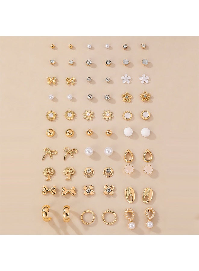 JS 60 Pieces Large Set of Earrings with Different Designs, Heart and Flower Studs, Stud Earrings Set for Women - Image 2