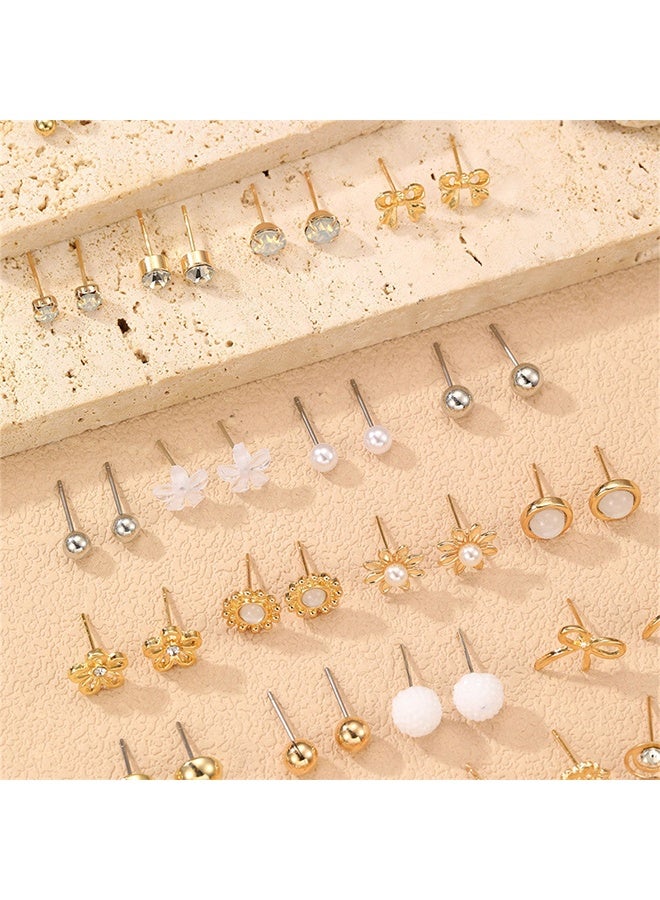 JS 60 Pieces Large Set of Earrings with Different Designs, Heart and Flower Studs, Stud Earrings Set for Women - Image 3