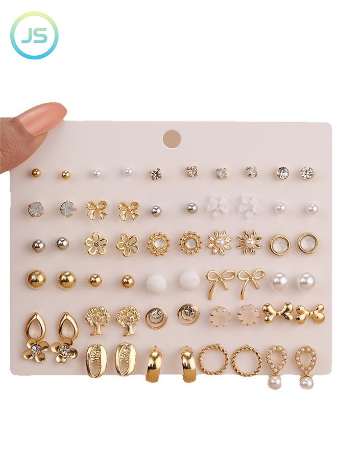 JS 60 Pieces Large Set of Earrings with Different Designs, Heart and Flower Studs, Stud Earrings Set for Women - Image 1