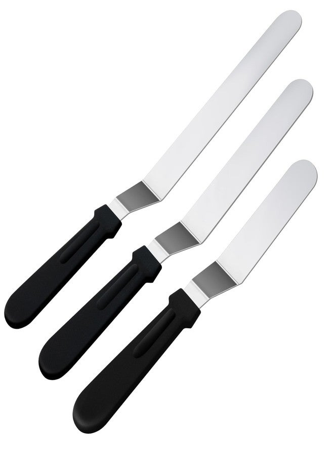 Taefuwr 3 Black 6 8 & 10 Inch Stainless Steel Icing Spatulas - Offset Spatula for Cake, Butter, and Cake Flour - Durable Metal Spatula for Baking Enthusiasts, Use for Home, Kitchen or Bakery - Image 1