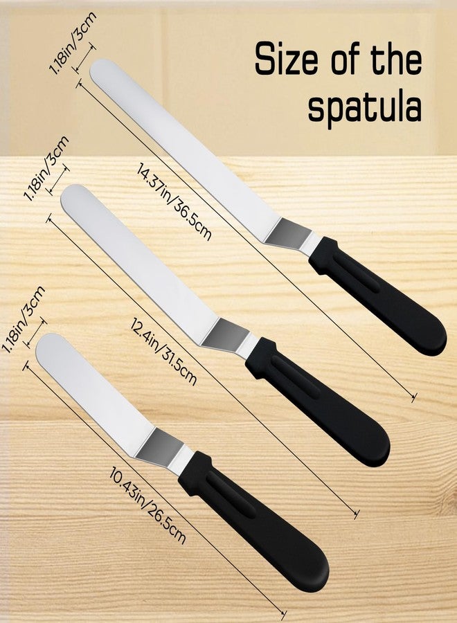 Taefuwr 3 Black 6 8 & 10 Inch Stainless Steel Icing Spatulas - Offset Spatula for Cake, Butter, and Cake Flour - Durable Metal Spatula for Baking Enthusiasts, Use for Home, Kitchen or Bakery - Image 2