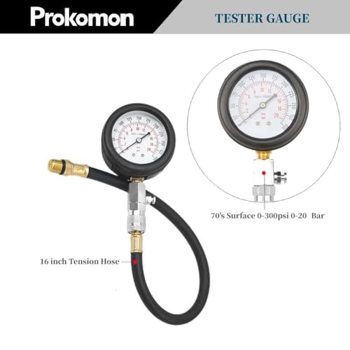 Prokomon Petrol Gasoline Engine Compression Tester Kit; 300 Psi Engine Cylinder Compression Tester with M10 M12 M14 M16 M18 - Image 3