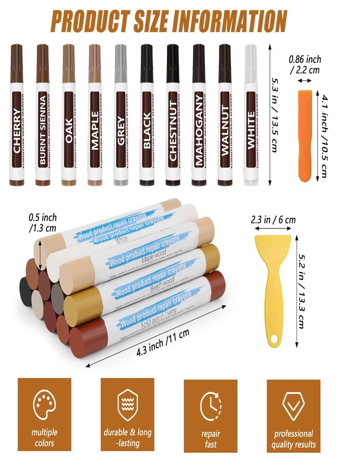 Windspeed 22 Colors Wood Filler Sticks, Windspeed 10 Color Furniture Repair Wax Sticks 10 Color Wood Touch-Up Markers Putty Stick for Furniture Scratches, Holes in Baseboards Tables with 2 Scrapers - Image 2