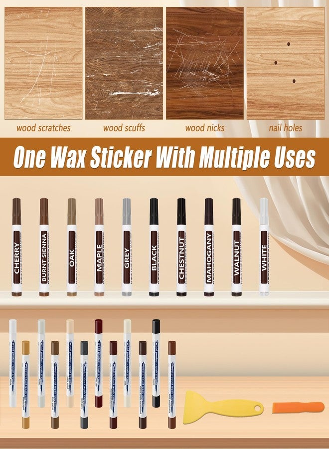 Windspeed 22 Colors Wood Filler Sticks, Windspeed 10 Color Furniture Repair Wax Sticks 10 Color Wood Touch-Up Markers Putty Stick for Furniture Scratches, Holes in Baseboards Tables with 2 Scrapers - Image 5