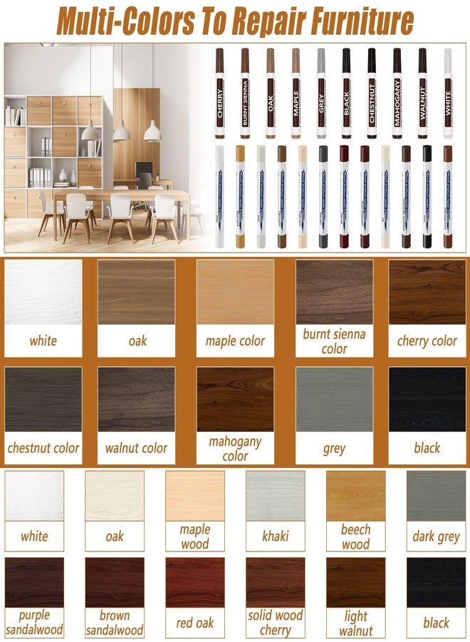Windspeed 22 Colors Wood Filler Sticks, Windspeed 10 Color Furniture Repair Wax Sticks 10 Color Wood Touch-Up Markers Putty Stick for Furniture Scratches, Holes in Baseboards Tables with 2 Scrapers - Image 3