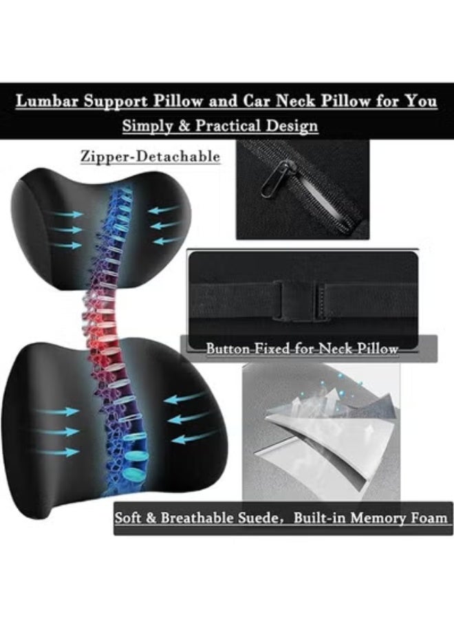 Memory Foam Car Headrest and Lumbar Support Cushion Set Ergonomic Neck and Back Pain Relief Pillow for Car Seat Office Chair Truck and Wheelchair Comfort - Image 3