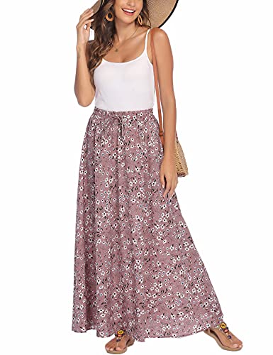 Bluetime Women Summer Beach Elastic Maxi Long Skirts Pleated Flowy Bohemian Floral Chiffon Dress (S, Floral13) - Image 1