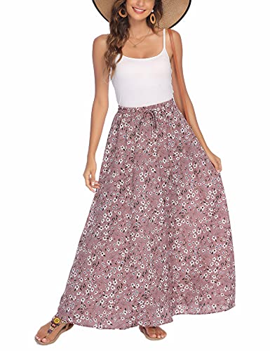 Bluetime Women Summer Beach Elastic Maxi Long Skirts Pleated Flowy Bohemian Floral Chiffon Dress (S, Floral13) - Image 3