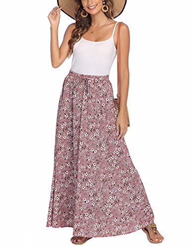 Bluetime Women Summer Beach Elastic Maxi Long Skirts Pleated Flowy Bohemian Floral Chiffon Dress (S, Floral13) - Image 4