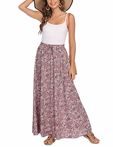 Bluetime Women Summer Beach Elastic Maxi Long Skirts Pleated Flowy Bohemian Floral Chiffon Dress (S, Floral13) - Image 2