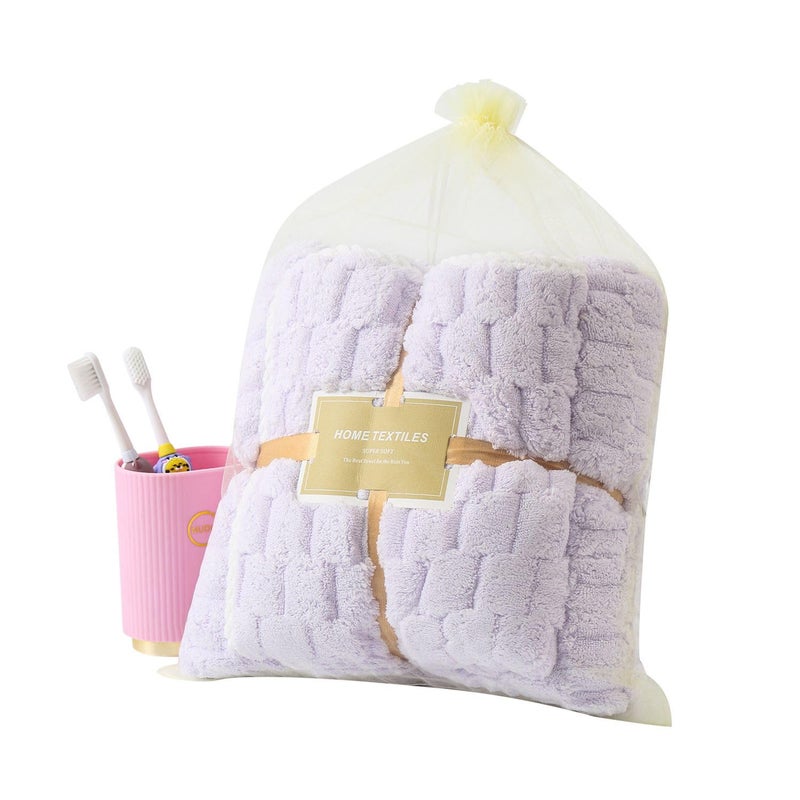 Home-Cloud Microfiber Soft&Fuffy Bath Towel 400 GSM with Hanging Loop|3X Softer Than Cotton Towels|Highly Absorbent| for Home,Pool&Gym|Set of 2 (1Bath(140x72cm),1Face Towel(75x35cm),Purple - Image 2