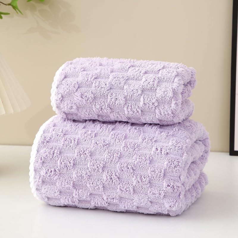 Home-Cloud Microfiber Soft&Fuffy Bath Towel 400 GSM with Hanging Loop|3X Softer Than Cotton Towels|Highly Absorbent| for Home,Pool&Gym|Set of 2 (1Bath(140x72cm),1Face Towel(75x35cm),Purple - Image 1