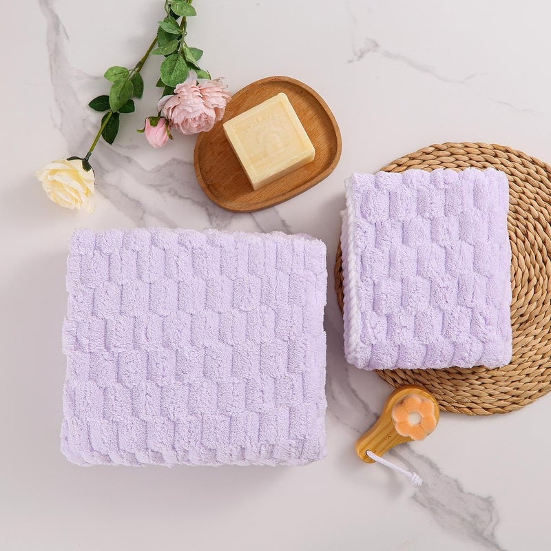 Home-Cloud Microfiber Soft&Fuffy Bath Towel 400 GSM with Hanging Loop|3X Softer Than Cotton Towels|Highly Absorbent| for Home,Pool&Gym|Set of 2 (1Bath(140x72cm),1Face Towel(75x35cm),Purple - Image 3