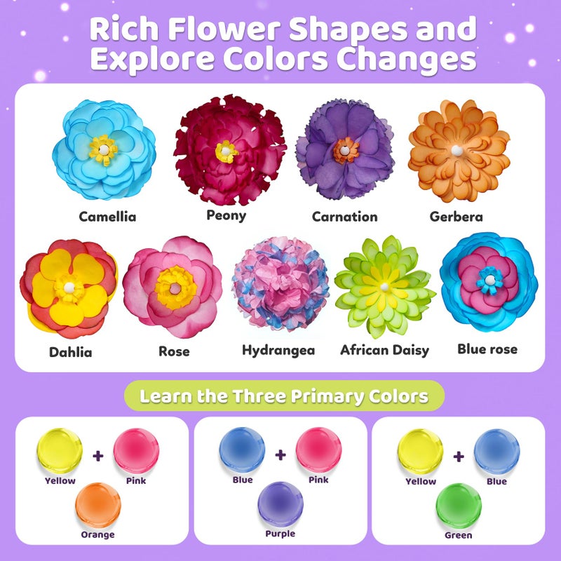 ROOCHKD Paper Flower Science Kit, Color Changing Flowers DIY Experiments and Crafts for Kids, Handmade Flower Bouquets Crafting, Birthday Party Favors Easter Gifts for Ages 6 7 8 9 10 Girls & Boys - Image 4